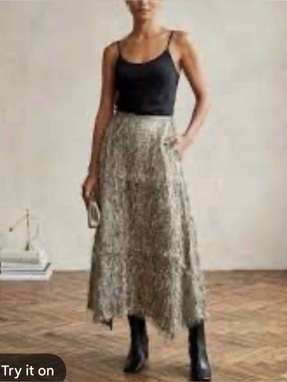 Tuckernuck Esme Tinsel MIDI Skirt Women’s Small Pewter Metallic Fringe Holiday
